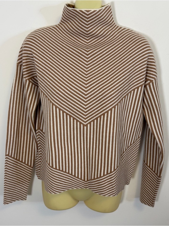 Tahari Sweaters - Tahari Brown and White Striped High Neck Sweater